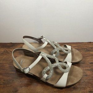 Dansko REETA Womens Size 42 US 11.5-12 T Strap Sandals White Silver Shoes EUC